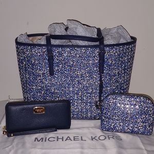 Gorgeous Blue Perforated Floral Michael Kors Tote